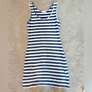 White and Navy Striped Terry Cloth Dress